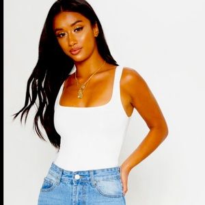 TWO square neck sleeveless thong body suits NWT